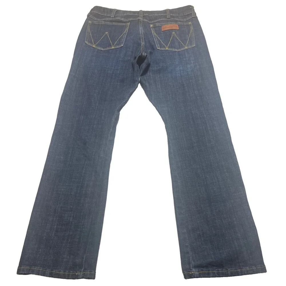 Wrangler Retro Jeans Men 36x34 Slim Boot Cut Blue Denim Workwear Rodeo Stretch